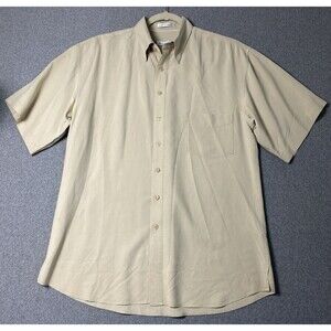 Vintage Burma Bibas 100% Silk Beige Shirt Short Sleeves Sz M